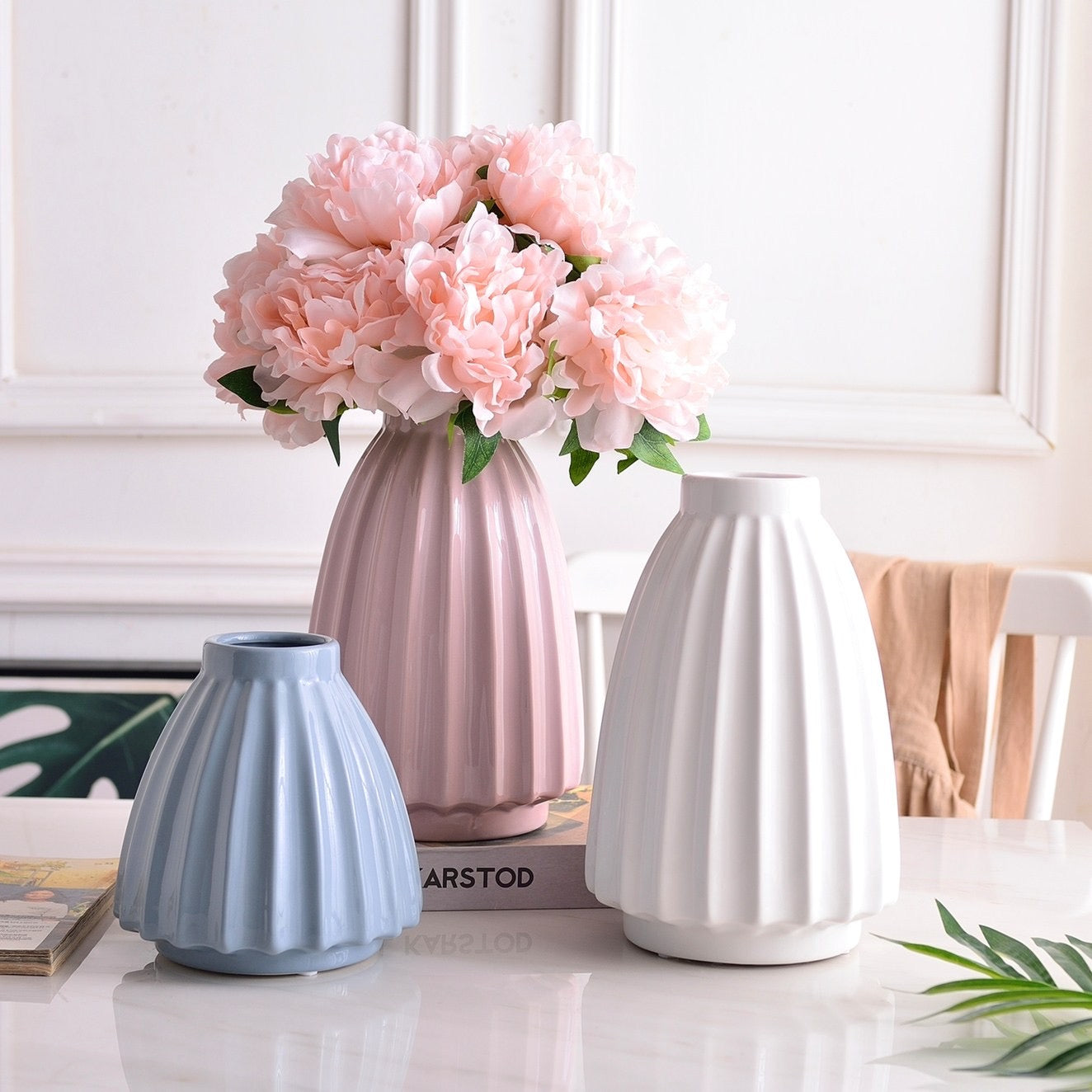Vase tulipe L blanc( bouquet L/XL)