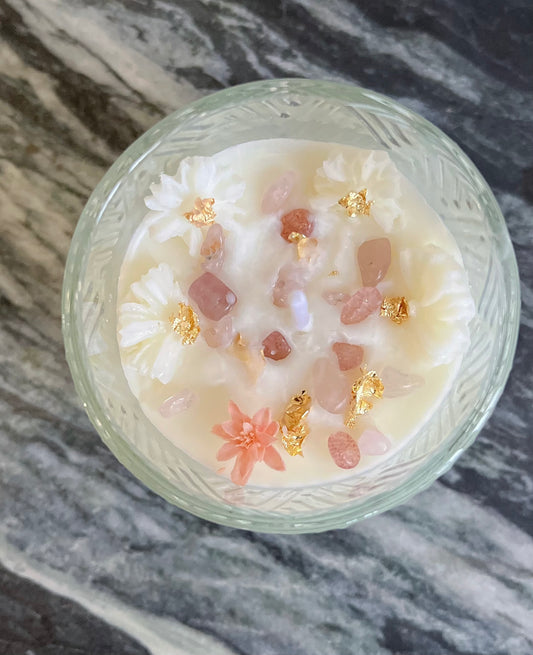 Rose and Quartz Flower Candle